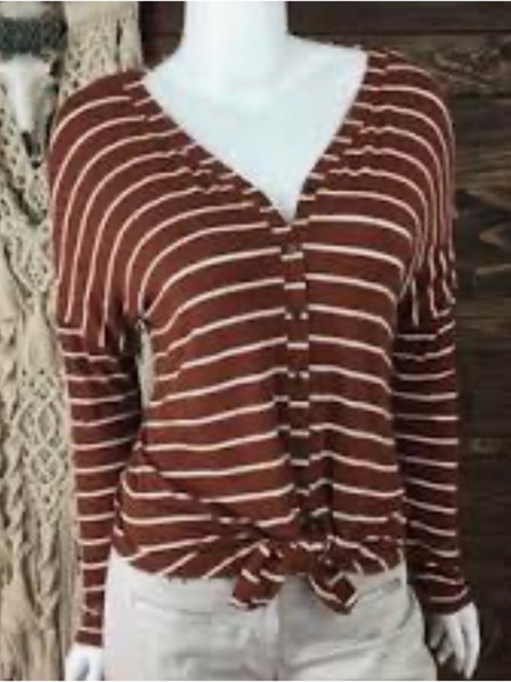 Ana Woman’s Striped Tie-Front Long Sleeve Top, Size S (OVERSIZED up to Lg), NWT